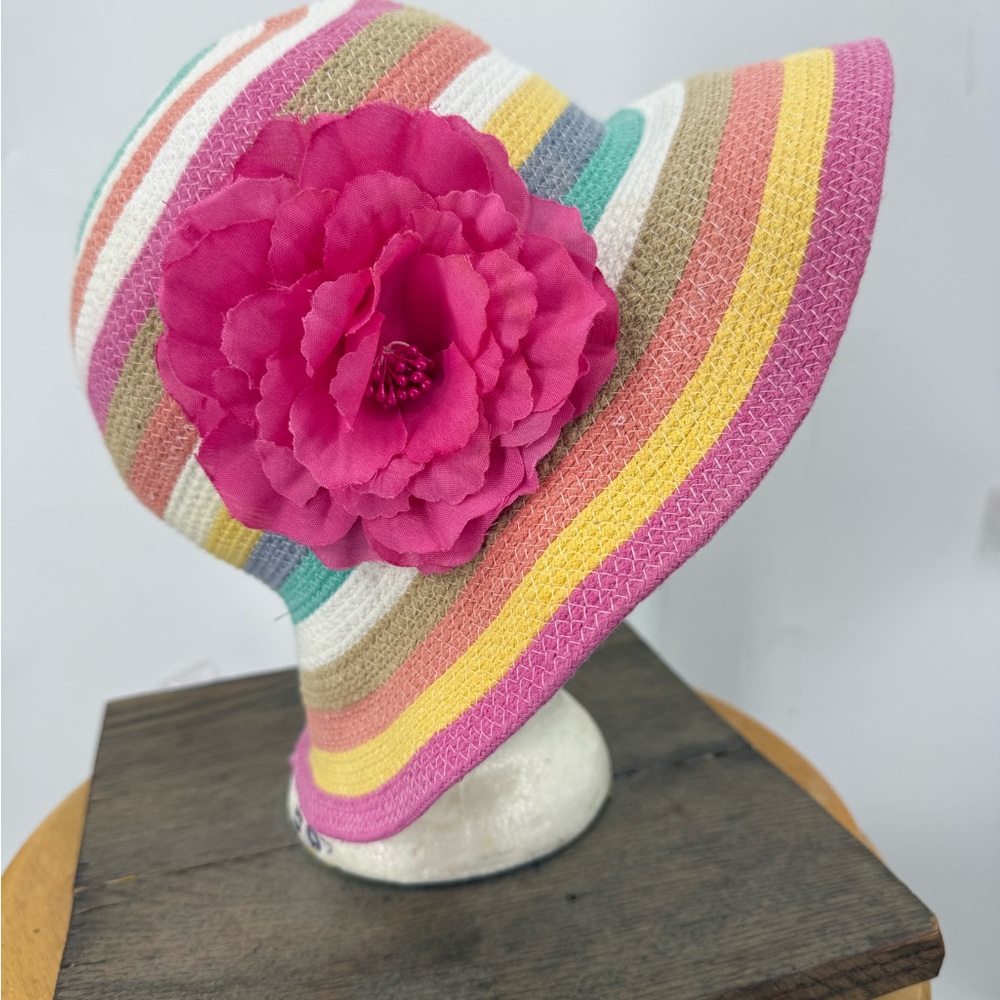 Jaclyn  Smith collection vintage colorful, Multi- Stripe wide Brim bucket Hat